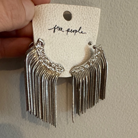 Free People Silver Fringe Statement Earrings - Picture 5 of 6